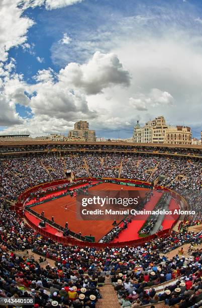 General view at Plaza de Toros de Valencia during day three of the Davis Cup World Group Quarter Final match between Spain and Germany at Plaza de...