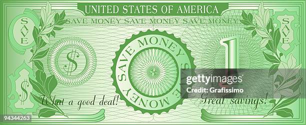 stockillustraties, clipart, cartoons en iconen met bill of american save money dollar - eén dollar