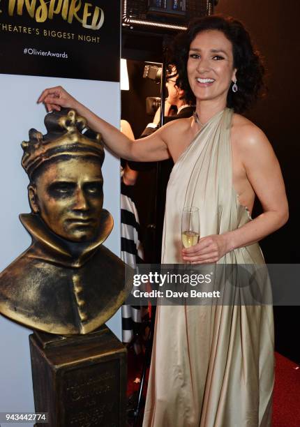 Indira Varma poses in the press room during The Olivier Awards with Mastercard at Royal Albert Hall on April 8, 2018 in London, England.