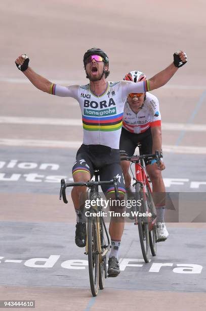 Arrival / Peter Sagan of Slovakia and Team Bora - Hansgrohe / Celebration / Silvan Dillier of Switzerland and Team AG2R La Mondiale / during the...