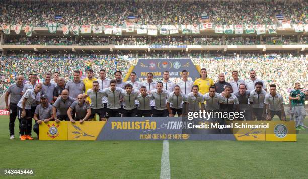 Corinthians team players poses before a match between Palmeiras and Corinthians of the final of Paulista Championship 2018 at Allianz Parque on April...