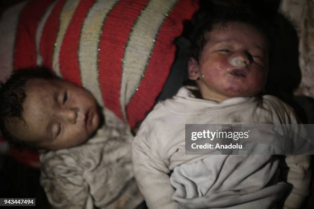 Dead bodies of Syrian babies are seen after Assad regime forces allegedly conducted poisonous gas attack to Douma town of Eastern Ghouta in Damascus,...