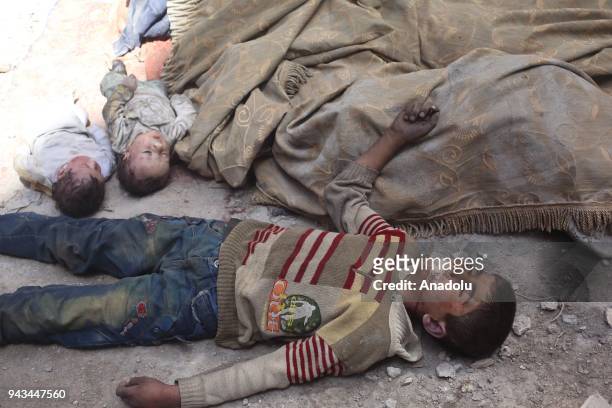 Dead bodies of Syrian kids are seen after Assad regime forces allegedly conducted poisonous gas attack to Douma town of Eastern Ghouta in Damascus,...