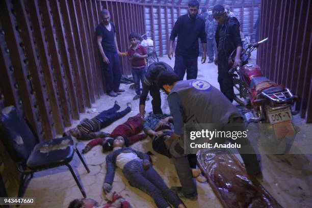 Dead bodies of Syrian kids are seen after Assad regime forces allegedly conducted poisonous gas attack to Douma town of Eastern Ghouta in Damascus,...