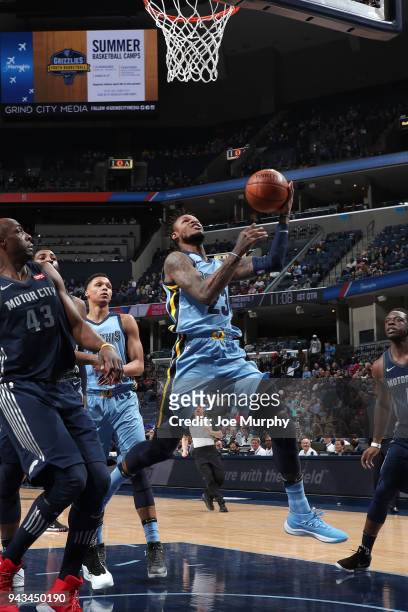 Ben McLemore of the Memphis Grizzlies goes to the basket against the Detroit Pistons on April 8, 2018 at FedExForum in Memphis, Tennessee. NOTE TO...
