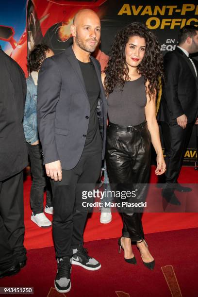 Actors Franck Gastambide and Sabrina Ouazani attend the 'Taxi 5' Premiere at Le Grand Rex on April 8, 2018 in Paris, France.