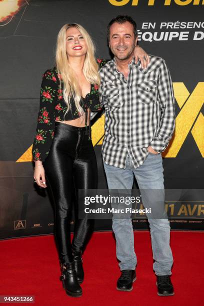 Kelly Vedovelli and Bernard Montiel attend the 'Taxi 5' Premiere at Le Grand Rex on April 8, 2018 in Paris, France.