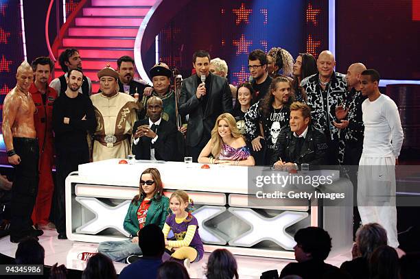 Group picture of jury, Dieter Bohlen, Sylvie van der Vaart, Bruce Darnell , Hosts Marco Schreyl, Daniel Hartwich and all artist performing during the...