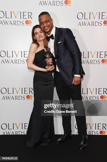 Shirley Henderson, winner of the Best Actress In A Musical award for "Girl From The North Country", and Cuba Gooding Jr pose in the press room during...