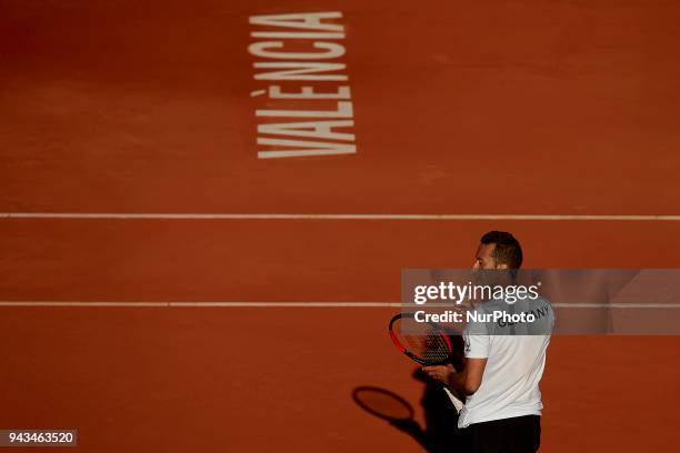 Philipp Kohlschreiber of Germany reacts in is match against David Ferrer of Spain during day three of the Davis Cup World Group Quarter Finals match...