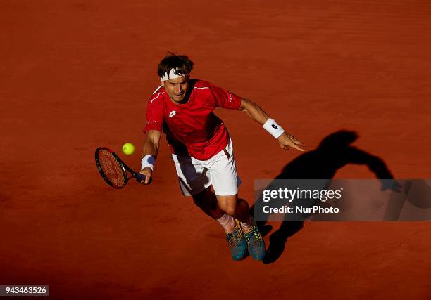 David Ferrer of Spain in action in is match against Philipp Kohlschreiber of Germany during day three of the Davis Cup World Group Quarter Finals...