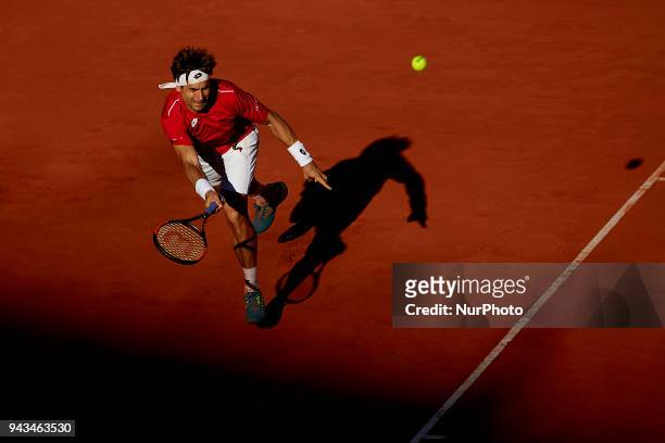 David Ferrer of Spain in action in is match against Philipp Kohlschreiber of Germany during day three of the Davis Cup World Group Quarter Finals...