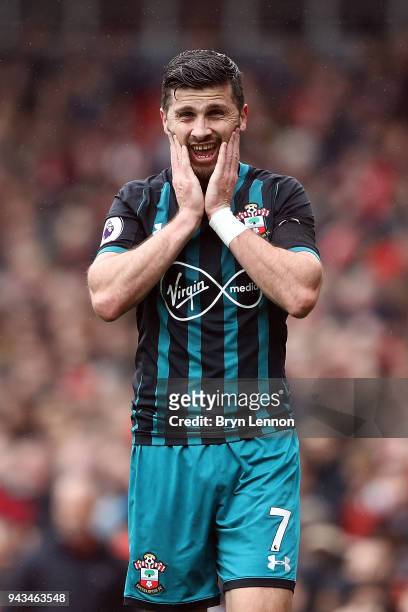 Shane Long of Southampton looks on during the Premier League match between Arsenal and Southampton at Emirates Stadium on April 8, 2018 in London,...