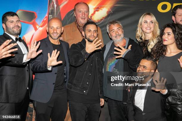 Salvatore Esposito, Franck Gastambide, Bernard Farcy, Malik Bentalha, Luc Besson, Anouar Toubali, Sand Van Roy and Sabrina Ouazani attend the 'Taxi...