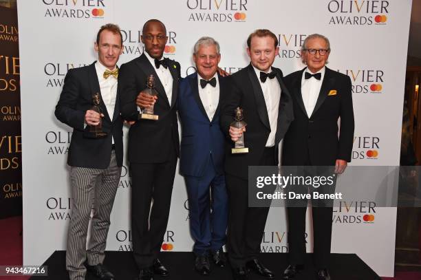 Jeffrey Seller, Giles Terera, winner of the Best Actor in a Musical award for "Hamilton", Sir Cameron Mackintosh, Michael Jibson, winner of the Best...
