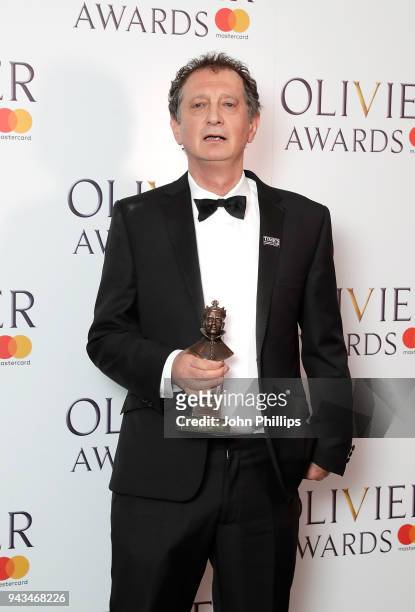 David Lan, winner of the Special Award, poses in the press room during The Olivier Awards with Mastercard at Royal Albert Hall on April 8, 2018 in...