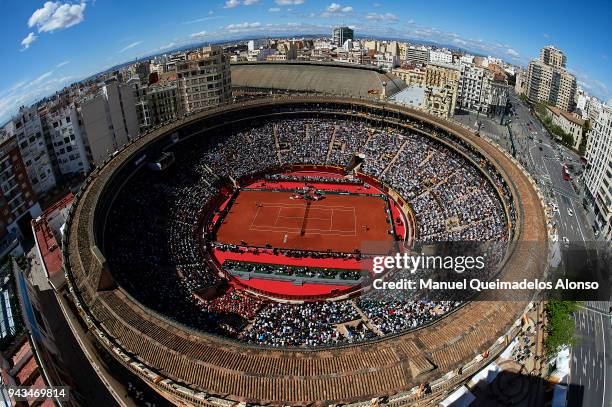 General view at Plaza de Toros de Valencia during day three of the Davis Cup World Group Quarter Final match between Spain and Germany at Plaza de...