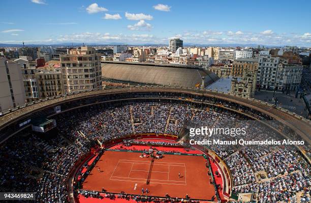 General view at Plaza de Toros de Valencia during day three of the Davis Cup World Group Quarter Final match between Spain and Germany at Plaza de...