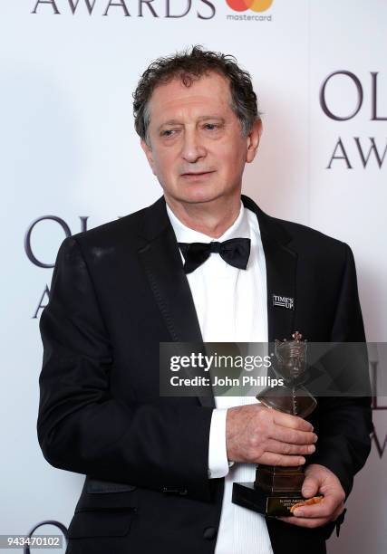 David Lan, winner of the Special Award, poses in the press room during The Olivier Awards with Mastercard at Royal Albert Hall on April 8, 2018 in...