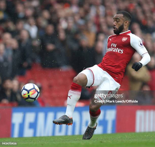 Alexandre Lacazette of Arsenal during the Premier League match between Arsenal and Southampton at Emirates Stadium on April 8, 2018 in London,...