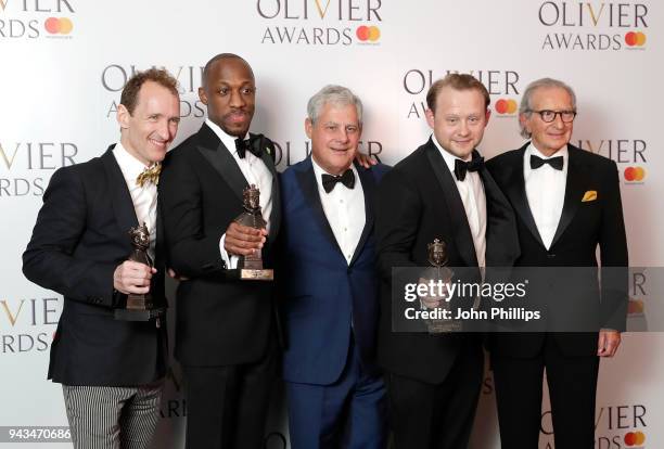 Jeffrey Seller, Giles Terera, winner of the Best Actor in a Musical award for 'Hamilton', Sir Cameron Mackintosh, Michael Jibson, winner of the Best...