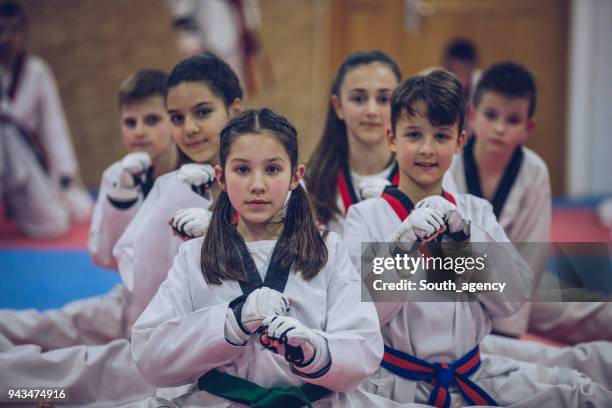 kids taekwondo team - karate belt stock pictures, royalty-free photos & images