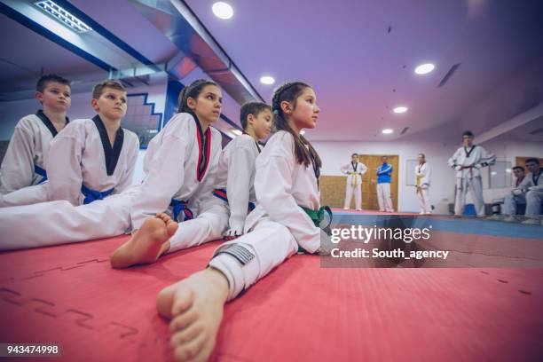 kids taekwondo practice - karate belt stock pictures, royalty-free photos & images