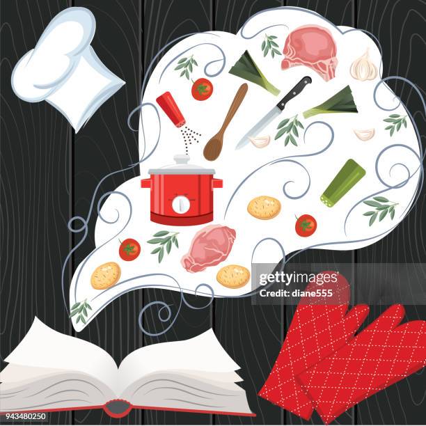 fresh foods - cooking concepts. - commercial kitchen flat stock illustrations