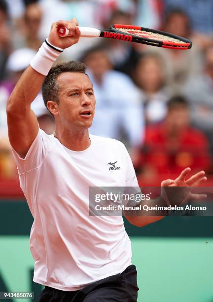 Philipp Kohlschreiber of Germany in action during his match against David Ferrer of Spain during day three of the Davis Cup World Group Quarter Final...