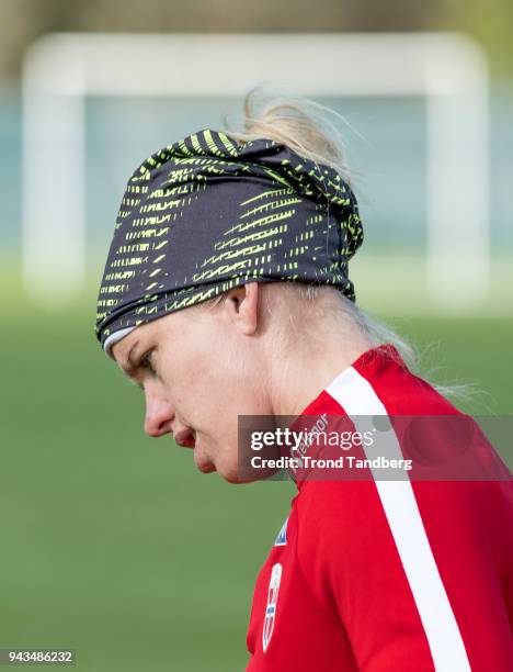 Elise Thorsnes of Norway during training session at Carlton House before North Ireland v Norway on April 8, 2018 in Dublin, Ireland.