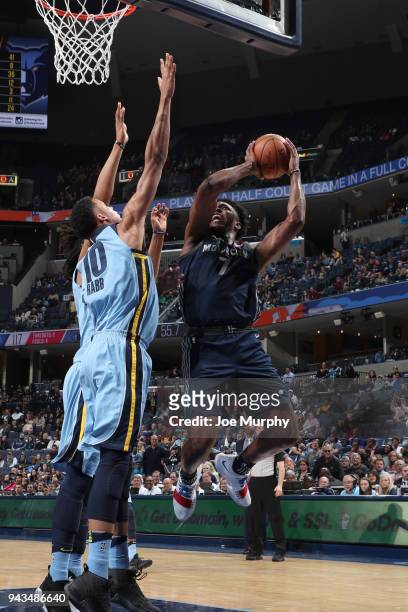 Stanley Johnson of the Detroit Pistons goes to the basket against the Memphis Grizzlies on April 8, 2018 at FedExForum in Memphis, Tennessee. NOTE TO...