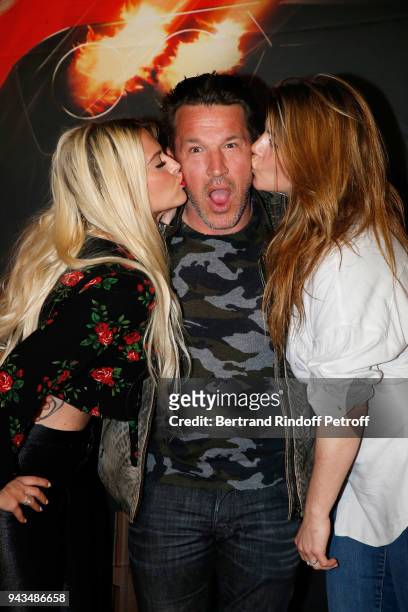 Kelly Vedovelli, Benjamin Castaldi and his wife Aurore Aleman attend "Taxi 5" Paris Premierere at Le Grand Rex on April 8, 2018 in Paris, France.