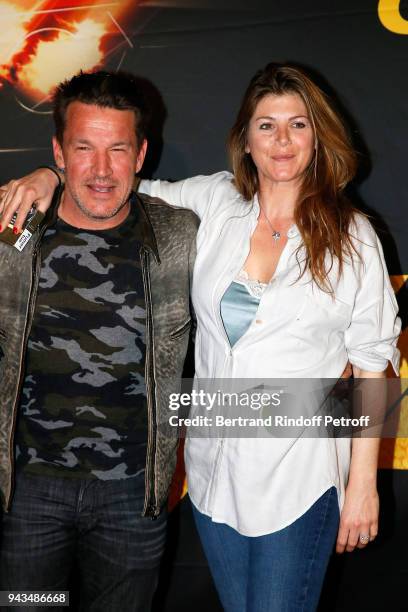 Benjamin Castaldi and his wife Aurore Aleman attend "Taxi 5" Paris Premierere at Le Grand Rex on April 8, 2018 in Paris, France.