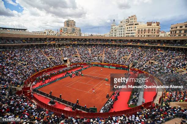 General view at Plaza de Toros de Valencia during day three of the Davis Cup World Group Quarter Final match between Spain and Germany at Plaza de...