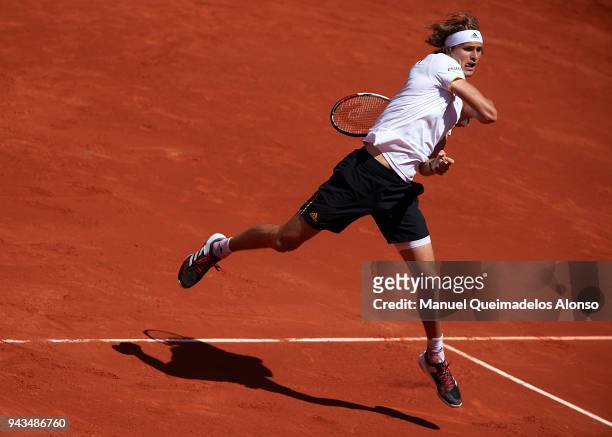 Alexander Zverev of Germany in action during his match against Rafa Nadal of Spain during day three of the Davis Cup World Group Quarter Final match...