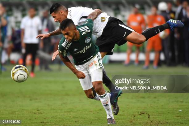 Borja of Palmeiras, vies for the ball with Ralf of Corinthians, during their 2018 Paulista championship final football match held at Allianz Parque...