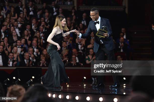 Cuba Gooding Jr. Presents Shirley Henderson with the award for Best Actress In A Musical for 'Girl From The North Country' on stage during The...