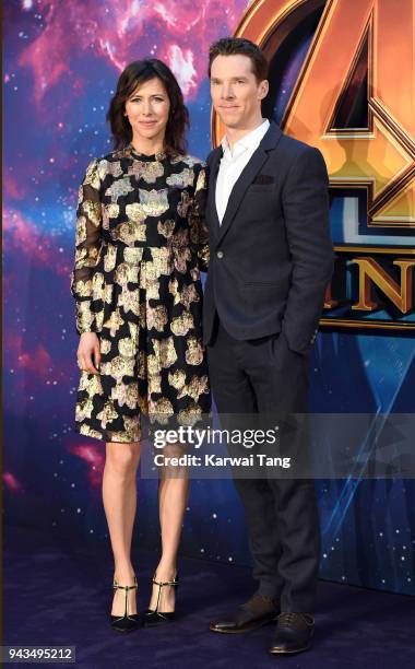 Sophie Hunter and Benedict Cumberbatch attend the UK Fan Event for "Avengers Infinity War" at Television Studios White City on April 8, 2018 in...