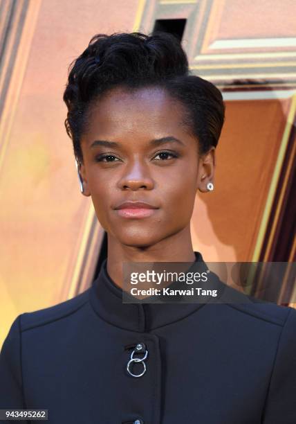 Letitia Wright attends the UK Fan Event for "Avengers Infinity War" at Television Studios White City on April 8, 2018 in London, England.