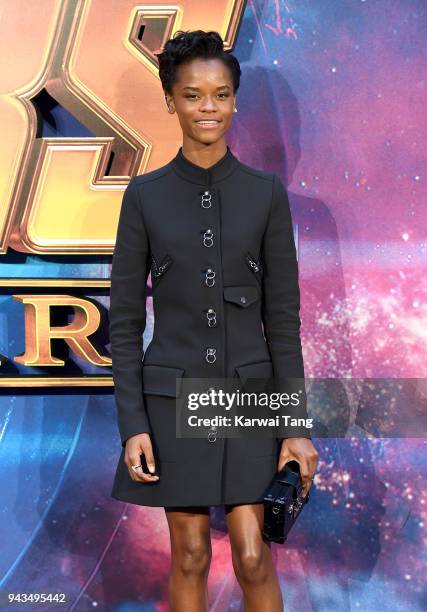 Letitia Wright attends the UK Fan Event for "Avengers Infinity War" at Television Studios White City on April 8, 2018 in London, England.