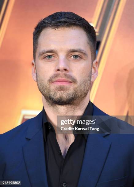 Sebastian Stan attends the UK Fan Event for "Avengers Infinity War" at Television Studios White City on April 8, 2018 in London, England.