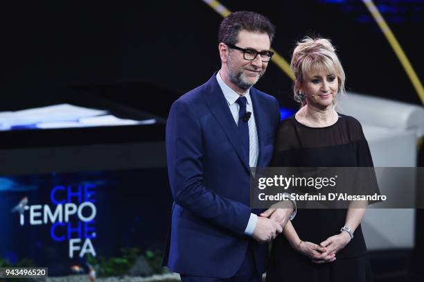 Fabio Fazio and Luciana Littizzetto attend 'Che Tempo Che Fa' tv show on April 8, 2018 in Milan, Italy.