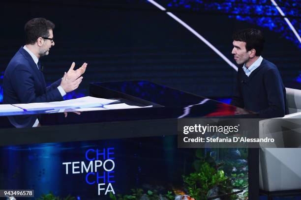 Fabio Fazio and Maurizio Martina attend 'Che Tempo Che Fa' tv show on April 8, 2018 in Milan, Italy.