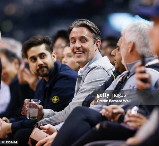 Ben Mulroney enjoys a mid court front row seat in the 1st half as the Toronto Raptors host the Orlando Magic in Air Canada Centre, Toronto, April 8....