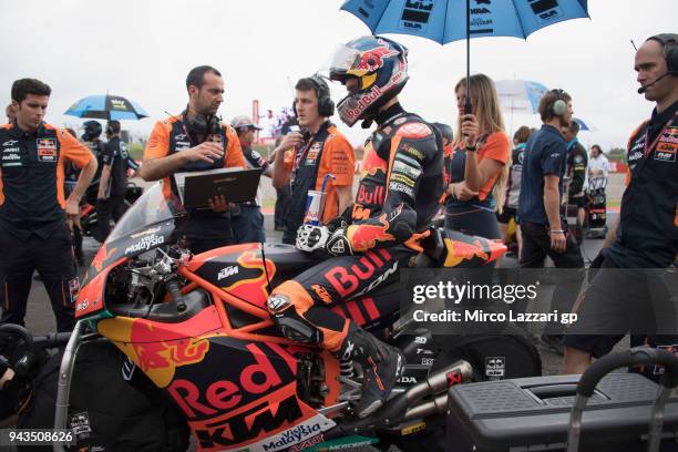 Brad Binder of South Africa and Red Bull KTM Ajo prepares to start on the grid during the Moto2 race during the MotoGp of Argentina - Race on April...