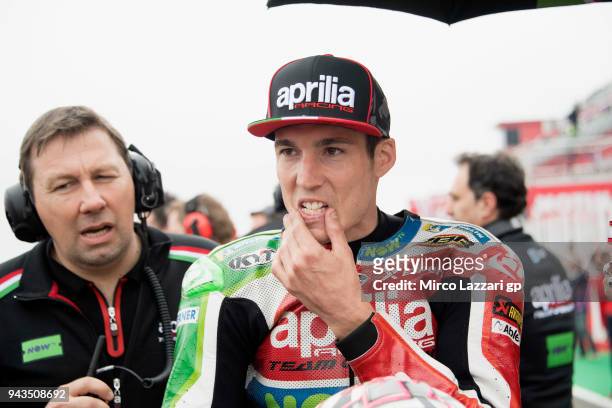 Aleix Espargaro of Spain and Aprilia Racing Team Gresini prepares to start on the grid during the MotoGP race during the MotoGp of Argentina - Race...