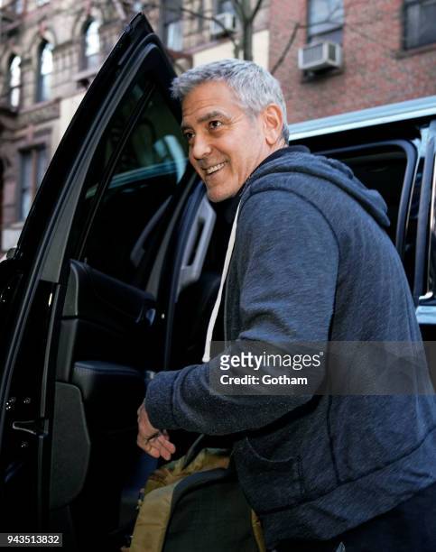 George Clooney is seen leaving his townhouse on April 8, 2018 in New York City.