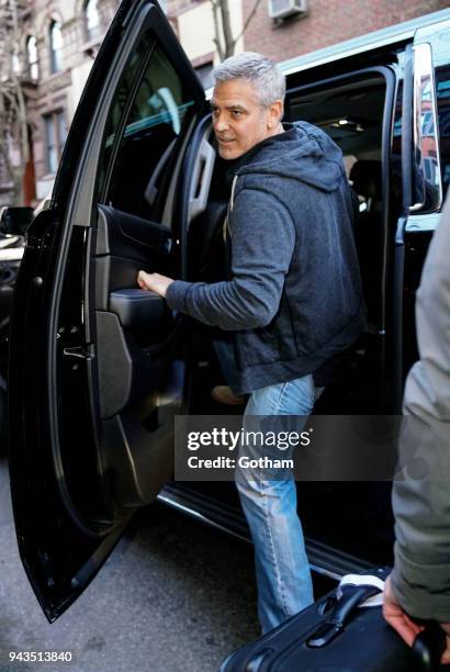 George Clooney is seen leaving his townhouse on April 8, 2018 in New York City.