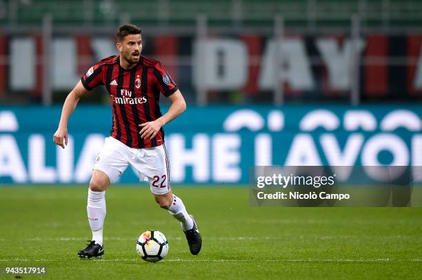 Mateo Musacchio of AC Milan in action during the Serie A football match between AC Milan ad US Sassuolo. The match ended in a 1-1 tie.