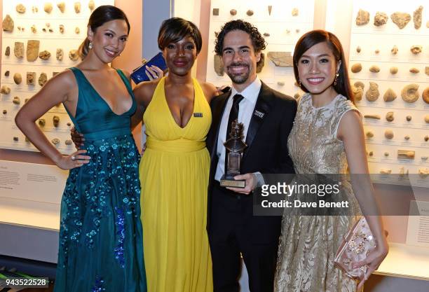 Christine Allado, Rachel John, Alex Lacamoire and Rachelle Ann Go attend The Olivier Awards with Mastercard after party at the Natural History Museum...
